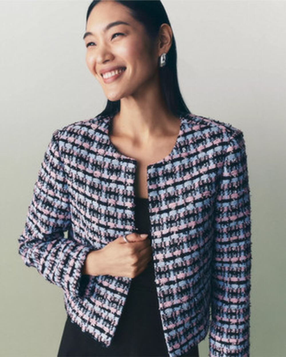 NWT Ann Taylor Tweed Jacket Women’s 2P Petite Pink Blue Black Cropped $179